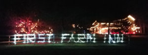 Christmas lights spell out First Farm Inn